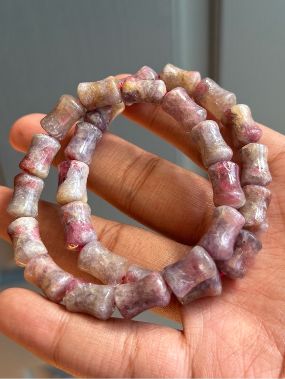 Unicorn Tourmaline Bamboo Crystal Bracelet 9.5mm - Picture 6 of 10